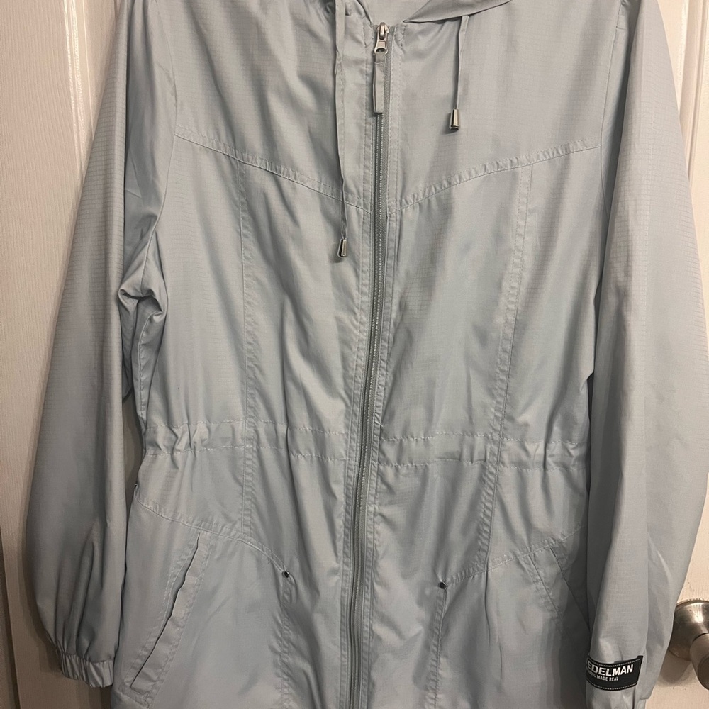 Women's Sam Edelman Ripstop Hooded Anorak Long Sleeve Zip Jacket Size Med Grey